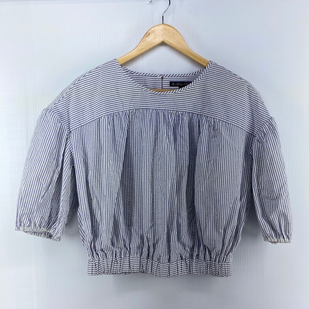 Brooks Brothers Blue White Stripe Seersucker Blouse Womens Medium